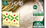 【2026年3月スタート】 特別栽培米つや姫10kg×8回(毎月 後半発送)定期便【深瀬商店】hi053-061