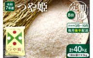 【2026年3月スタート】 特別栽培米つや姫5kg×8回(毎月 後半発送)定期便【深瀬商店】hi053-057
