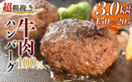 ハンバーグ 【牛肉100％】 150g×20個 計3.0kg 粗挽き ハンバーグ 個包装  戸田塩 寿太郎 みかん お麩 沼津 イチバンバーグ はんばーぐ 静岡