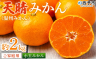 ＜愛媛県明浜産 天晴みかん（温州みかん）約2kg 小玉サイズ＞ 家庭用 訳あり ワケアリ 果物 くだもの フルーツ ミカン 柑橘 特産品 笑丸 愛媛県 西予市【常温】『2025年11月中旬～2026年1月上旬迄に順次出荷予定』