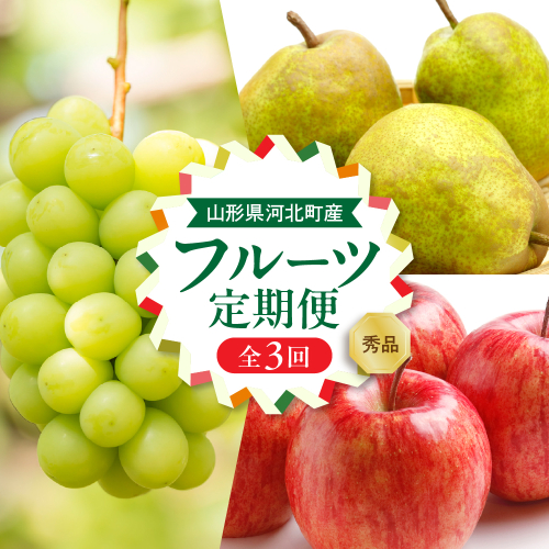 【令和8年産】河北町の山形らしいフルーツ定期便 3回(シャインマスカット・ラフランス・サンふじ)【山形eLab】 ka074-029-r8 2471105 - 山形県河北町