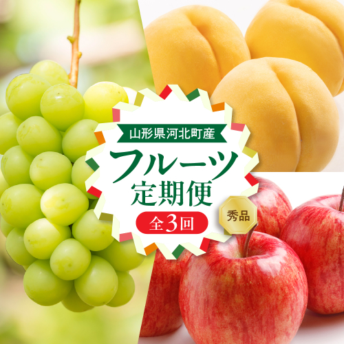 【令和8年産】8月から始まる・お取り寄せフルーツ定期便 3回 (黄桃・シャインマスカット・サンフジ)【山形eLab】 ka074-031-r8 2471108 - 山形県河北町