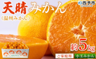 ＜愛媛県明浜産 天晴みかん（温州みかん）約5kg 小玉サイズ＞ 家庭用 訳あり ワケアリ 果物 くだもの フルーツ ミカン 柑橘 特産品 笑丸 愛媛県 西予市【常温】『2025年11月中旬～2026年1月上旬迄に順次出荷予定』