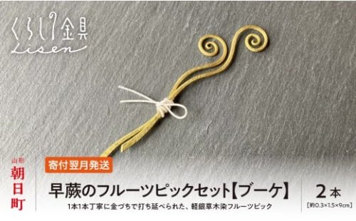【金属工芸品】早蕨のフルーツピック 2本セット 【ブーケ】 黄銅製 いずれも約9センチ カトラリー キッチン ようじ 楊枝 おしゃれ ピック 2473993 - 山形県朝日町