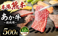 【定期便 12回】あか牛 焼肉用 500g  | 肉 にく お肉 おにく 牛 あか牛 焼き肉用 熊本県 玉名市 定期 定期便