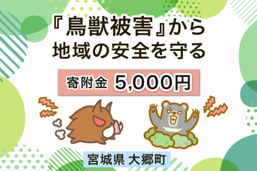 宮城県大郷町への寄付 (返礼品はありません) 鳥獣被害から地域の安全を守る イノシシ・熊出没防止対策・環境整備へのご支援を【寄附額5千円】｜東北 大郷町 おおさと 返礼品無し 寄附 寄付 被害防止 対策 安全確保 生活確保 熊 クマ くま 猪 イノシシ いのしし [0278] 2474923 - 宮城県大郷町