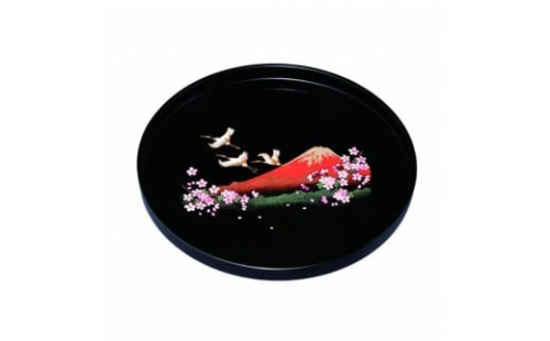 丸盆 30cm 黒 一富士二鶴三桜 ［YG463］ 2475414 - 和歌山県那智勝浦町