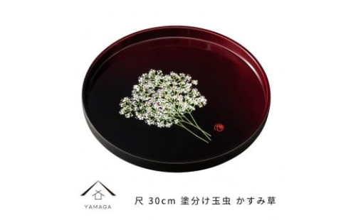 丸盆 30cm 塗り分け玉虫 かすみ草 ［YG466］ 2475417 - 和歌山県那智勝浦町