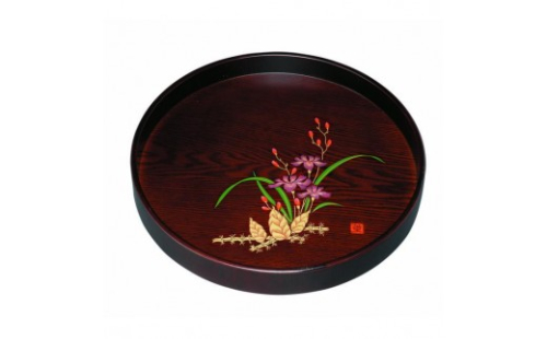 木製丸盆 深型 黒檀杢 山路（金蒔絵・盛絵） ［YG471］ 2475422 - 和歌山県那智勝浦町