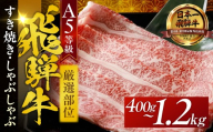 A5 飛騨牛 すき焼き しゃぶしゃぶ用 厳選 部位（肩バラ ブリスケ カタ ウデ モモ ほか）400g 牛肉 最高級 肉 霜降り和牛 国産 岐阜県 大垣市