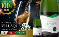 VILLAQUA -グリーン- 750ml×3本 白ワイン ワイン スパークリングワイン 発泡性 辛口 ギフト 広島 三次 酒 三次市 / 広島三次ワイナリー [APAZ153]