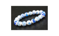 沖縄伝統工芸!琉球とんぼ石 10mm 数珠ブレスレット 青白【1185697】