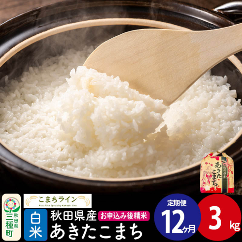 《定期便12ヶ月》あきたこまち【白米】3kg 秋田県産 令和7年産 こまちライン 2484212 - 秋田県三種町