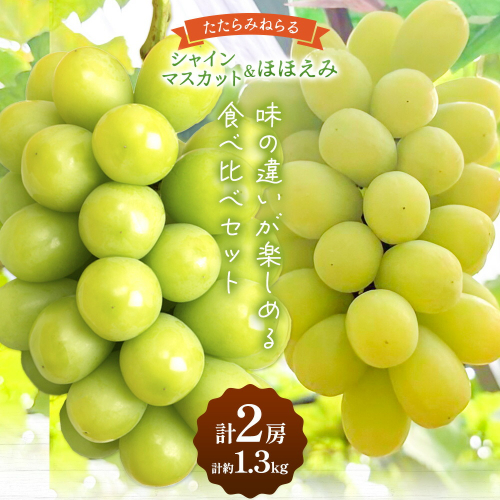 【先行予約】ぶどう 食べ比べ たたらみねらる シャインマスカット ほほえみ 計2房(各1房) 計約1.3kg Ｙ＆Ｇ．ディストリビューター株式会社《2026年8月中旬-10月上旬頃出荷》岡山県 笠岡市 果物 フルーツ ブドウ 食べ比べ セット お取り寄せフルーツ 2488455 - 岡山県笠岡市
