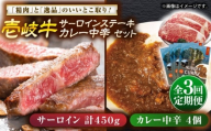 【全3回定期便】壱岐牛サーロインステーキ＆壱岐牛カレー中辛セット《壱岐市》【壱岐フードファクトリー】[JDW119] カレー レトルト パウチ サーロイン ステーキ 肉 牛肉 国産 和牛 壱岐牛 定期便