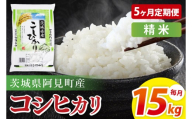 【5ヶ月定期便】阿見町産コシヒカリ　精米　15kg｜精米 定期便 お米 米 こめ コメ ごはん 白米 阿見町 茨城県 茨城県産 茨城県産米 安心 安全 送料無料 国産 人気 数量限定 高評価（85-143）