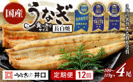 【定期便12回】国産うなぎ長白焼（100～119g）4尾セット ITI優秀味覚賞受賞 たれ・山椒・お吸物付き ウナギ 鰻 静岡 浜松市 【配送不可：離島】