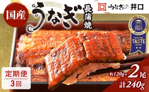 【定期便３回】国産うなぎ長蒲焼（約120g）2尾セット ITI優秀味覚賞受賞 たれ・山椒付き ウナギ 鰻 静岡 浜松市 【配送不可：離島】 2493398 - 静岡県浜松市