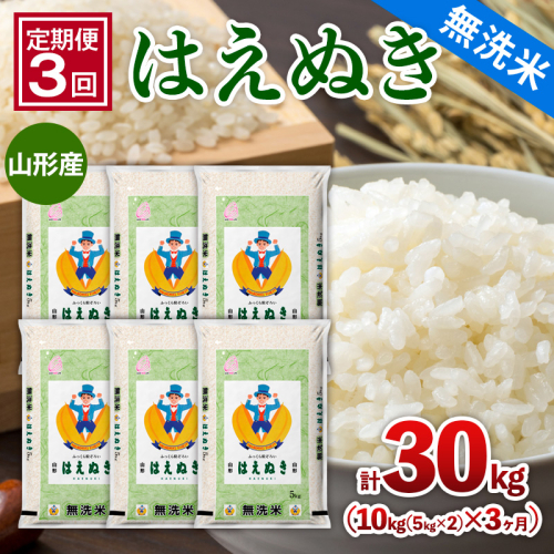 【定期便3回】山形産 【無洗米】 はえぬき 10kg(5kg×2)x3ヶ月(計30kg) FY25-477 2499580 - 山形県山形市