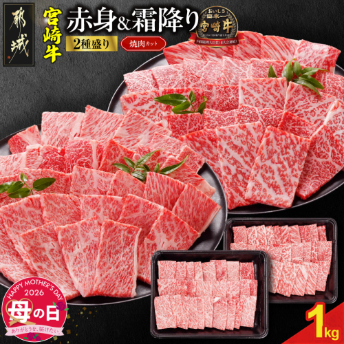 【母の日】宮崎牛焼肉2種セット500g×2パック≪5月7日～10日お届け≫_AC-N2-002-1kg-MG 2506395 - 宮崎県都城市