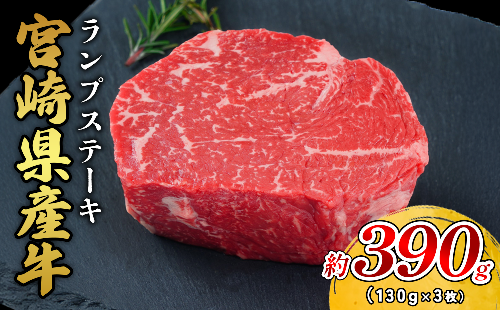 宮崎県産 黒牛 ステーキ 赤身 牛肉 ステーキ用 130g × 3枚 ランプ 130g 390g 肉 牛 国産牛 小分け 真空パック 冷凍 贈答  国産 えびの市 送料無料 2506681 - 宮崎県えびの市