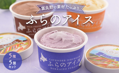 北海道富良野市 ふらの アイスクリーム 5個 5種×1個 (ディームファクトリー) アイス デザート 北海道 富良野市 道産 直送 ふらの 贈り物 ギフト 2508840 - 北海道富良野市