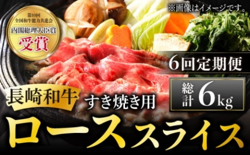 【6回定期便】長崎和牛 すき焼き用 ローススライス 1.0kg （月1回） [BBU024]
