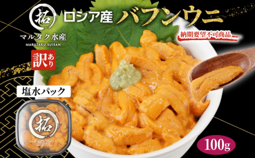 納期指定・不在対応不可 訳あり ロシア産 バフンウニ 塩水パック 100g×1 雲丹 ウニ うに 新鮮 海産物 冷蔵 濃厚 甘い 2511948 - 北海道厚岸町