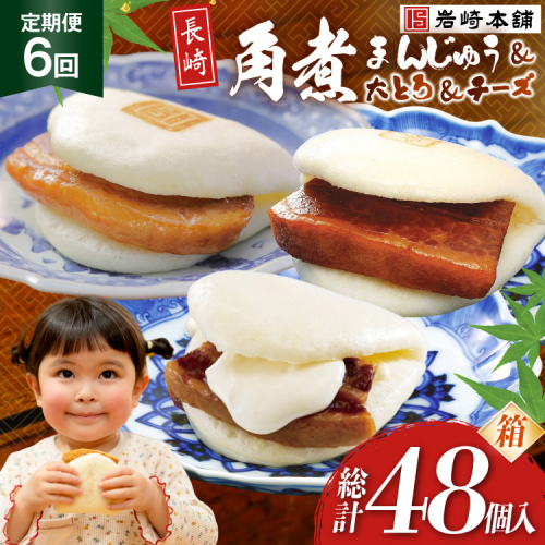 BJ518 岩崎本舗 【6回定期便】三種食べ比べセット(長崎角煮まんじゅう 4個・大とろ角煮まんじゅう 2個・チーズ角煮まんじゅう 2個) (箱) [岩崎食品 長崎県 島原市] 2512993 - 長崎県島原市