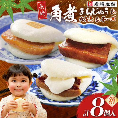 BJ515 岩崎本舗 三種食べ比べセット(長崎角煮まんじゅう 4個・大とろ角煮まんじゅう 2個・チーズ角煮まんじゅう 2個) (箱) [岩崎食品 長崎県 島原市] 2513034 - 長崎県島原市