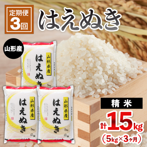 【定期便3回】山形産 はえぬき 5kg×3ヶ月(計15kg) FY25-483 2513148 - 山形県山形市