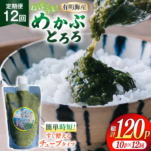 AJ662 めかぶ 有明海産 無添加めかぶとろろ 250g×10パック 定期便 12回 [ きざみめかぶ とろろ わかめ 海藻 無添加 冷凍 小分け チューブ ご飯のお供 中田水産 長崎県 島原市 ] 2515749 - 長崎県島原市