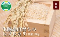 生駒高山育ちの　ヒノヒカリ玄米5kg(生産者　上武猛)　令和5年産新米