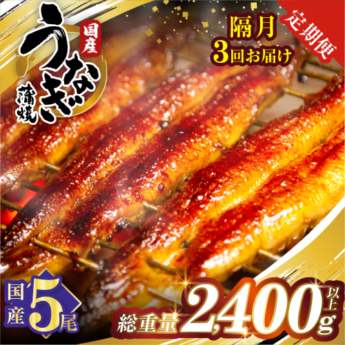 【3回隔月定期便】うなぎ蒲焼5尾(さんしょう・たれ付き)総重量2400g以上 鰻 魚 魚介 加工品 国産_T026-0032-K 2519995 - 宮崎県都農町