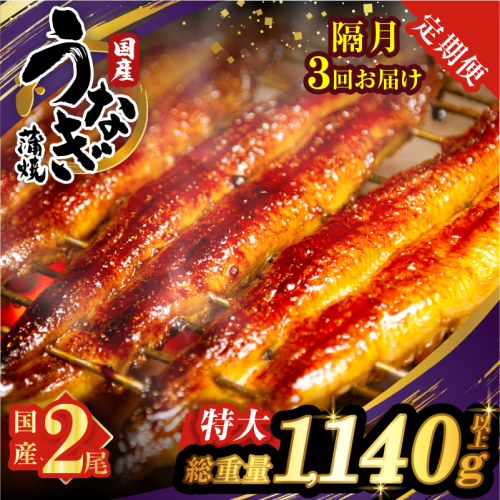 【3回隔月定期便】うなぎ蒲焼特大2尾(さんしょう・たれ付き)総重量1140g以上 鰻 魚 魚介 加工品 国産_T026-0061-K 2519998 - 宮崎県都農町