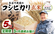 【令和7年産】定期便 ≪3ヶ月連続お届け≫長谷川農園の コシヒカリ 玄米 5kg × 3回 (計15kg) 【お米 こしひかり 5キロ 玄米 ブランド米 ふるさと納税米 産地直送】 [m22-c003]