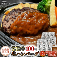 【お歳暮熨斗付】【茨城県共通返礼品】黒毛和牛 常陸牛 100% 特製 プレミアム 生ハンバーグ 120g×12個入り 合計1,440g 八千代町産 白菜 使用 無添加 無着色 保存料不使用 冷凍 牛 牛肉 ビーフ 生 ハンバーグ こだわり [AU053yas]