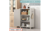 【完成品＋設置付き】キャスター付き収納ラック〔取手右タイプ〕（ホワイト）サイドワゴン キャスター付き ファイルワゴン 3段 ラック スリム オタ活 推し活 収納ラック 収納ボックス 本棚 薄型 扉付き AKONBR920125-R-WH