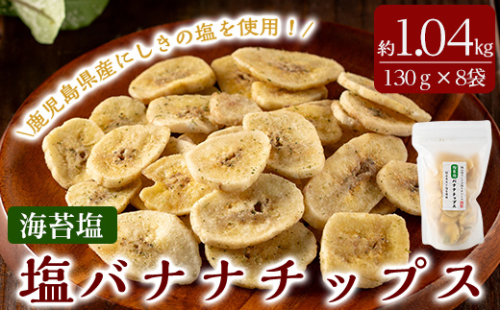 A0-251-A 錦江湾にしきの塩と鹿児島県産あおさ海苔をまぶした海苔塩バナナチップス(合計約1.04kg・130g×8袋)【かわいち国分】 霧島市 バナナチップ バナナ ばなな チップス チップ 果物 ドライフルーツ お菓子 スイーツ 塩 天然塩 のりしお 海苔塩 2525592 - 鹿児島県霧島市