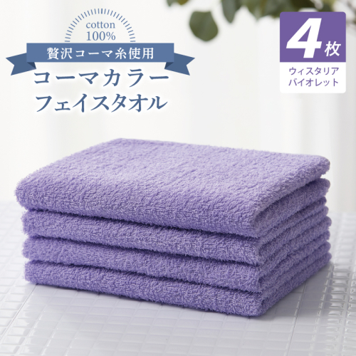 コーマカラーフェイスタオル4枚セット（ウィスタリアバイオレット）【泉州タオル 国産 吸水 薄手 普段使い 無地 シンプル 日用品】 010B1918 2526986 - 大阪府泉佐野市