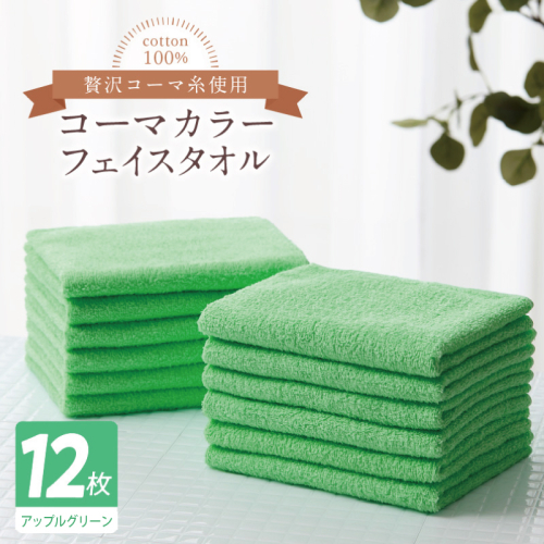 コーマカラーフェイスタオル12枚セット（アップルグリーン）【泉州タオル 国産 吸水 薄手 普段使い 無地 シンプル 日用品】 020C555 2526997 - 大阪府泉佐野市