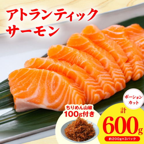 アトランティックサーモン 600g+おまけちりめん山椒150g【小分け 200g×3P 柵切 ちりめん 刺身 魚介 海鮮 さーもん 生食 お試し】 G3806 2528103 - 大阪府泉佐野市