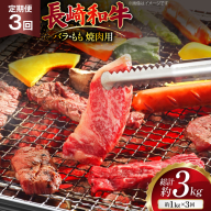 AJ571 【3回定期便】長崎和牛 焼肉セット 計約1kg バラ 霜降り(500g)・もも(500g) [ 肉 牛肉 和牛 高級 おいしい ステーキ肉 まるしん商会 黒牛 長崎県 島原市 ]