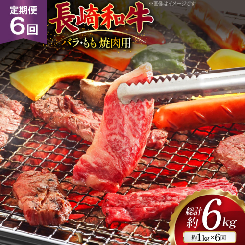 AJ572 【6回定期便】長崎和牛 焼肉セット 計約1kg バラ 霜降り(500g)・もも(500g) [ 肉 牛肉 和牛 高級 おいしい ステーキ肉 まるしん商会 黒牛 長崎県 島原市 ] 2530991 - 長崎県島原市