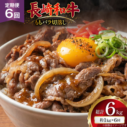 AJ578 【6回定期便】長崎和牛 切り落とし (もも・バラ) 約1kg (500g×2P) [ 肉 牛肉 和牛 高級 おいしい ステーキ肉 まるしん商会 黒牛 長崎県 島原市 ] 2531088 - 長崎県島原市