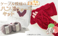 毛糸 2玉で編めるケーブル模様のハンドウォーマーキット 4番色 ／ 編み物キット ハンドウォーマー ウルグアイウール 並太  模様編み ハンドメイド 趣味 手作り 編み図付き 愛知県 No.341