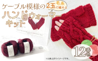 毛糸 2玉で編めるケーブル模様のハンドウォーマーキット 12番色 ／ 編み物キット ハンドウォーマー ウルグアイウール 並太  模様編み ハンドメイド 趣味 手作り 編み図付き 愛知県 No.346