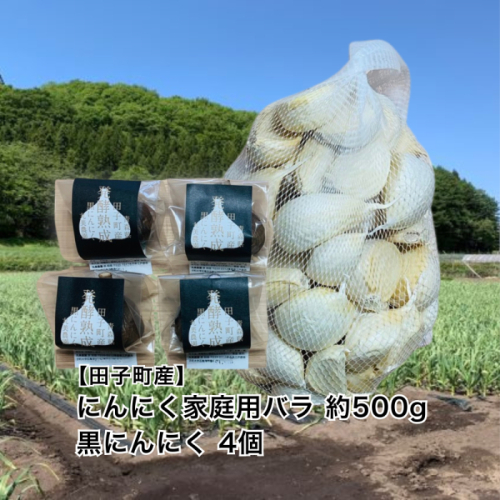 丸美農園 田子産にんにく家庭用バラ 約500g＋黒にんにく 4個 2533413 - 青森県田子町