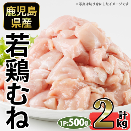 No.1358-A 鹿児島県産若鶏むね肉(計約2kg・500g×4P) 国産 九州産 鹿児島県産 鶏肉 若鶏 むね肉 小分け 肉 冷凍 おかず お弁当 おつまみ 唐揚げ サラダチキン 【南九フーズ】 2534644 - 鹿児島県日置市