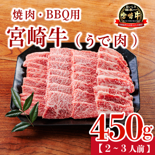 宮崎牛うで肉450g（焼肉・BBQ用）TF0904ーP00020 2538303 - 宮崎県高原町